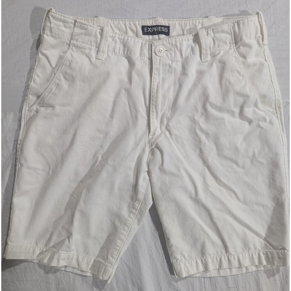 Express Men Chino Shorts 30 White Flat Front Cotton